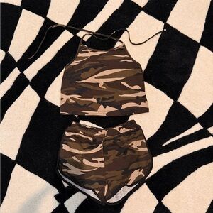SHEIN Camo Halter Crop Top & Shorts Set